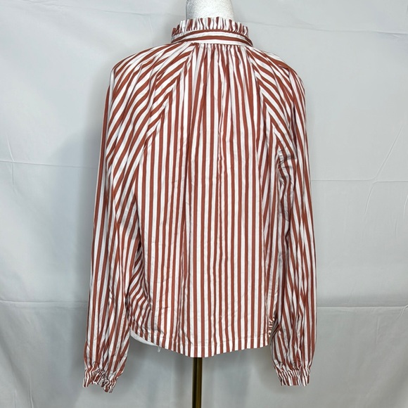 Striped Mandarin Collar Burnt Red and White Blouse by Harshman of L.A. Size XS - Picture 4 of 8